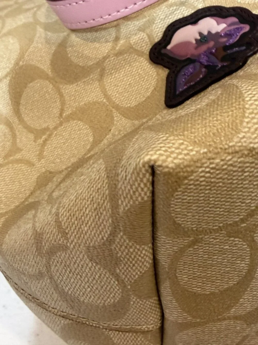Disney x Coach City Tote Signature Canvas Sleeping Beauty Patches Khaki